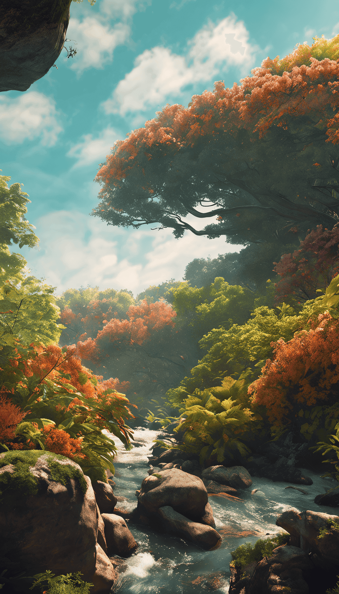 Un torrent bordé d'arbres.