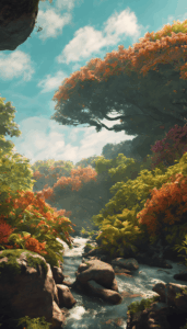 Un torrent bordé d'arbres.