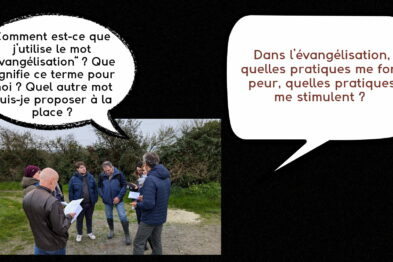 Les membres de l'équipe Manré en pleine reflexion à l'exterieur. Une bulle de bande dessinée avec le texte suivant: