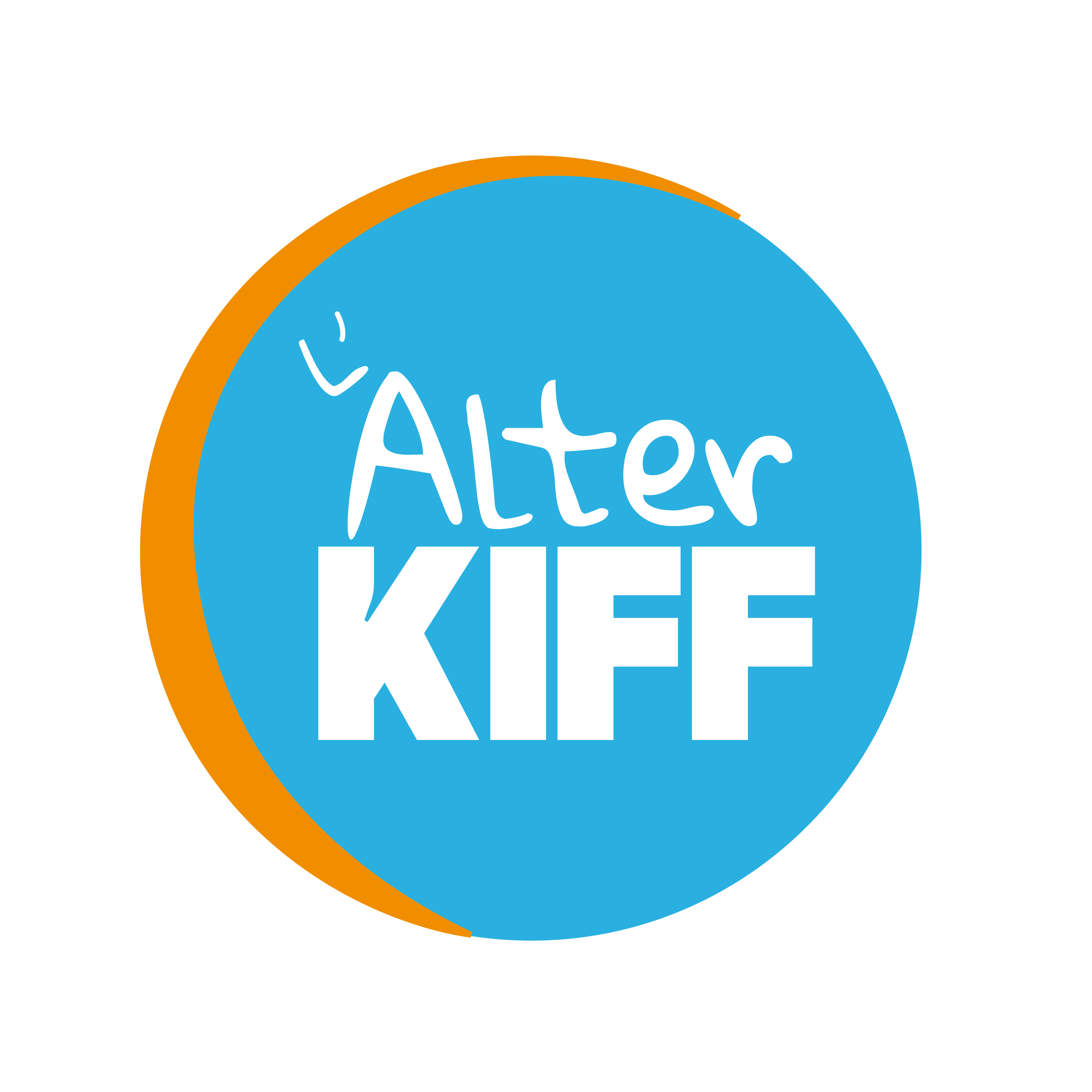 Logo de lévénement "l'alter kiff". Cercle bleu avec bordure orange et la mnetion "l'alter kiff" au centre du cercle.