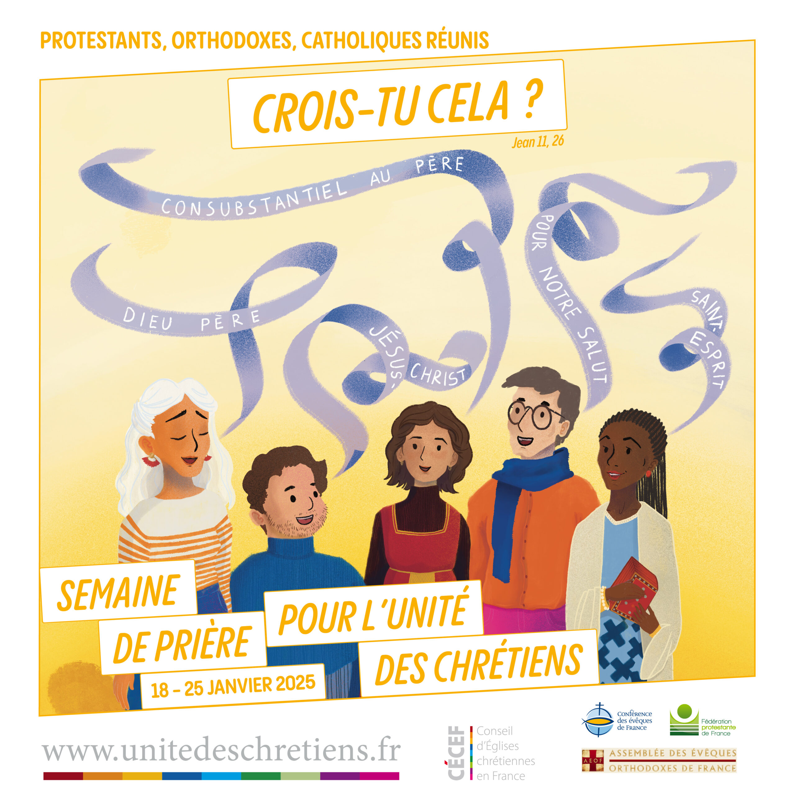 Affiche officiel de la semaine de prière pour l'unité des chrétiens 2025. Catholiques, protestants, orthodoxes réunis.