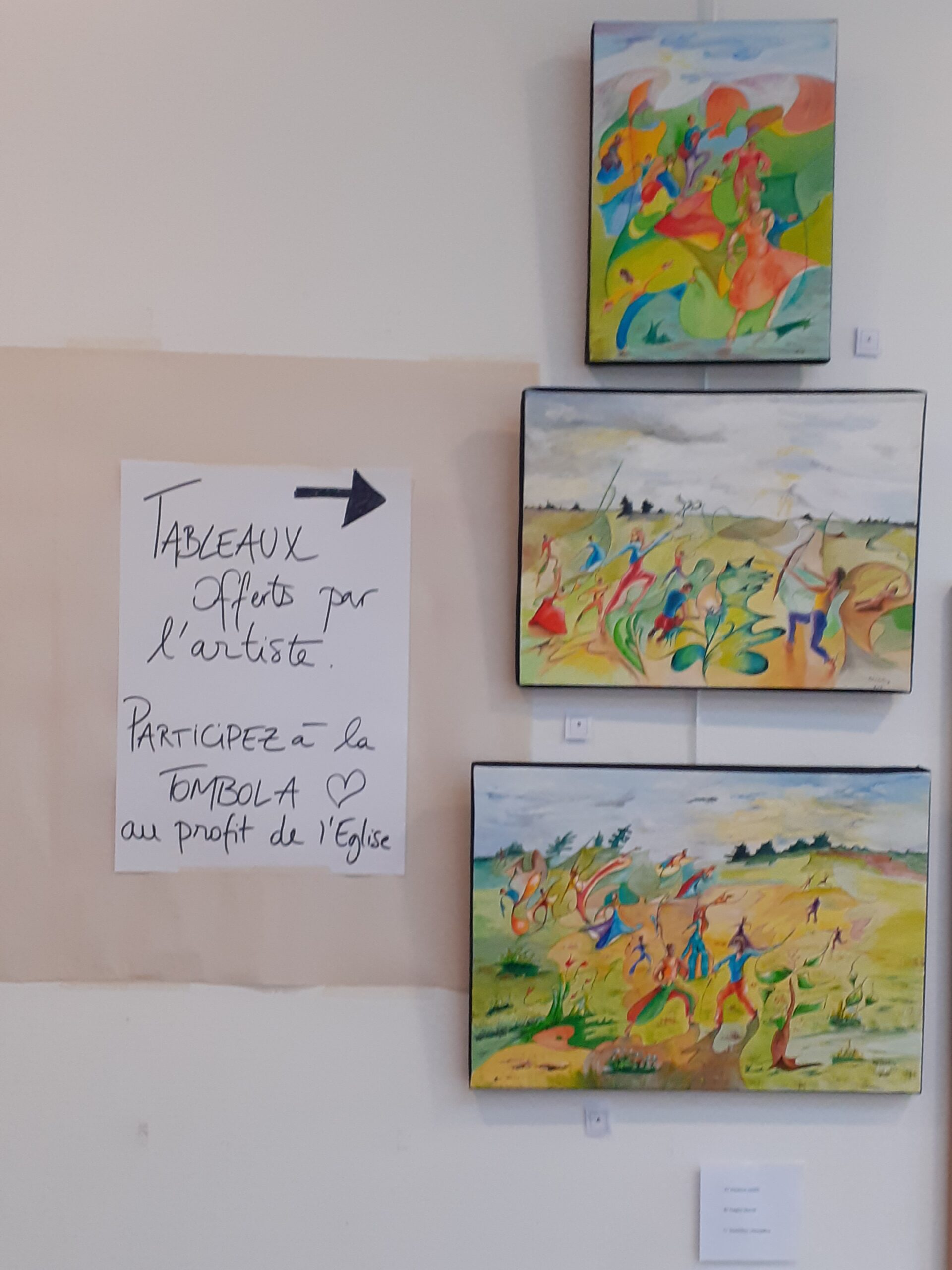 Tableaux offert par l'artiste. Participez à la tombola au profit de l'Eglise.