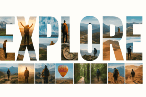 le mot "Explore" constitué d'image. d'une mosaïque