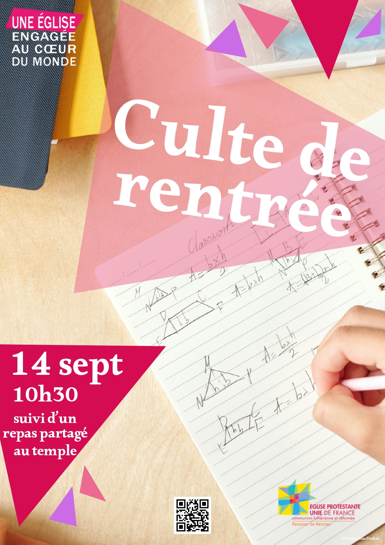 Affiche du culte de rentrée le 14 septembre à 10h suivi d'un repas partagé