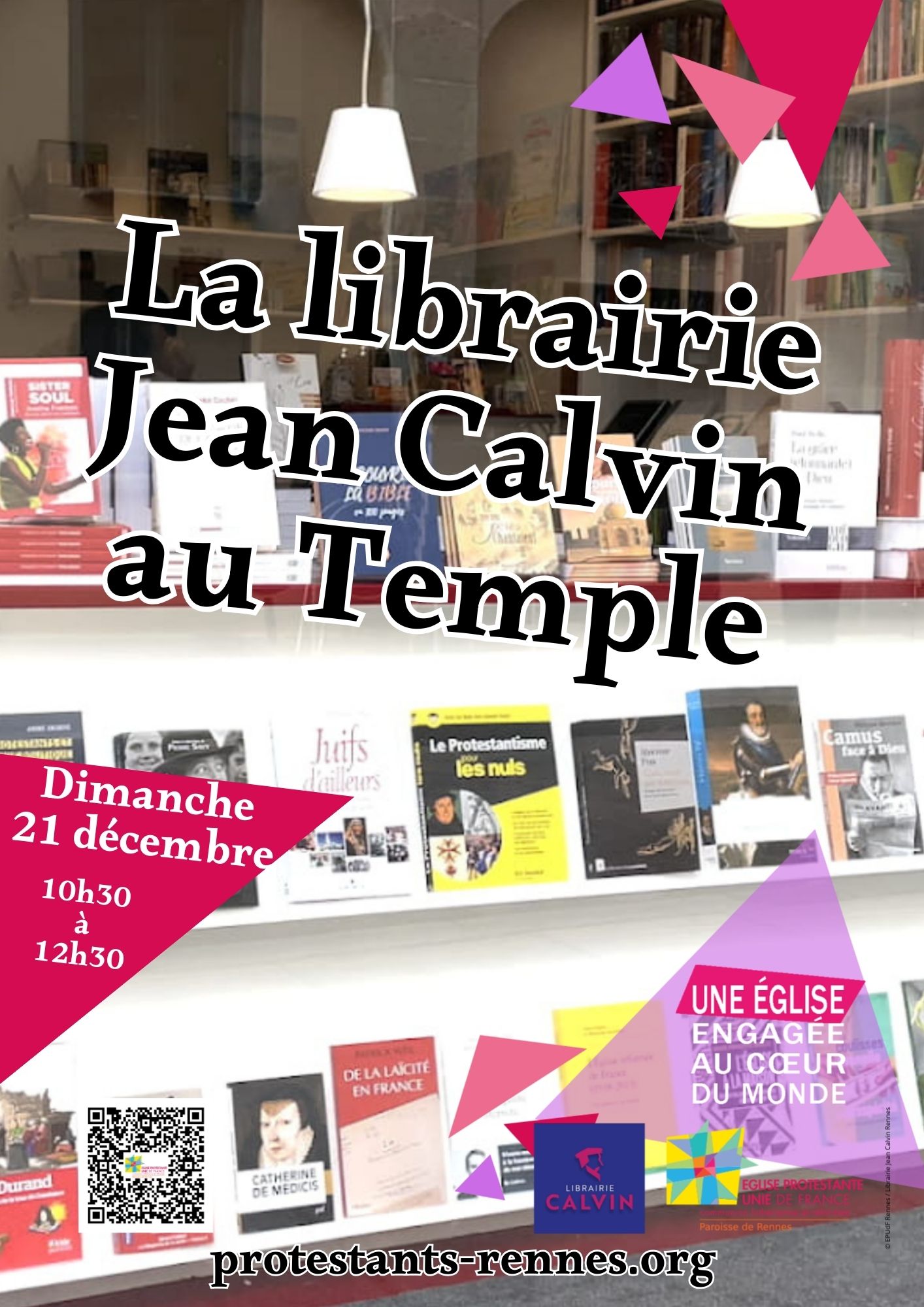 Affiche la librairie Jean Calvin au temple