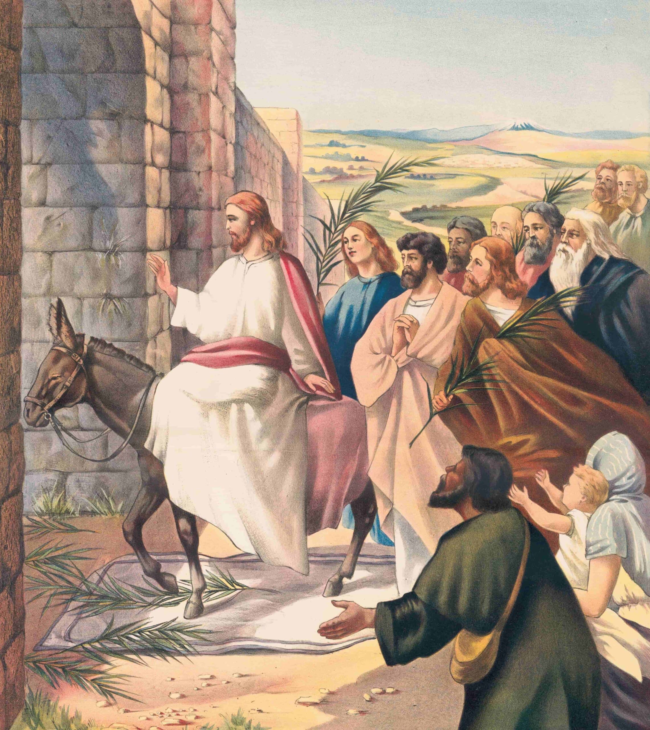 Jésus sur un âne, entrant à Jérusalem.