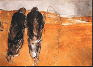 2 personnes et une ombre sur le chemin d'Emmaüs.