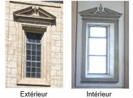 Fenêtre du temple vue de l'extérier et de l'intérieur.