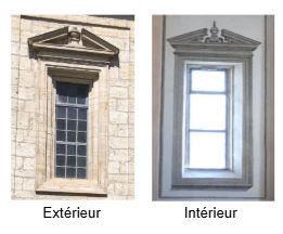 Fenêtre du temple vue de l'extérier et de l'intérieur.