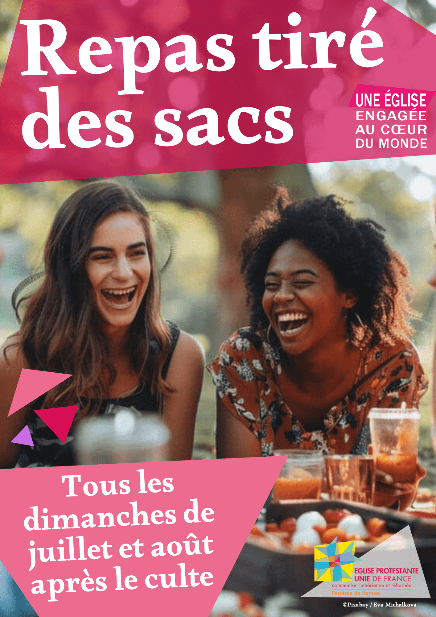 Repas tiré des sacs tous les dimanches après le culte en juillet et août.