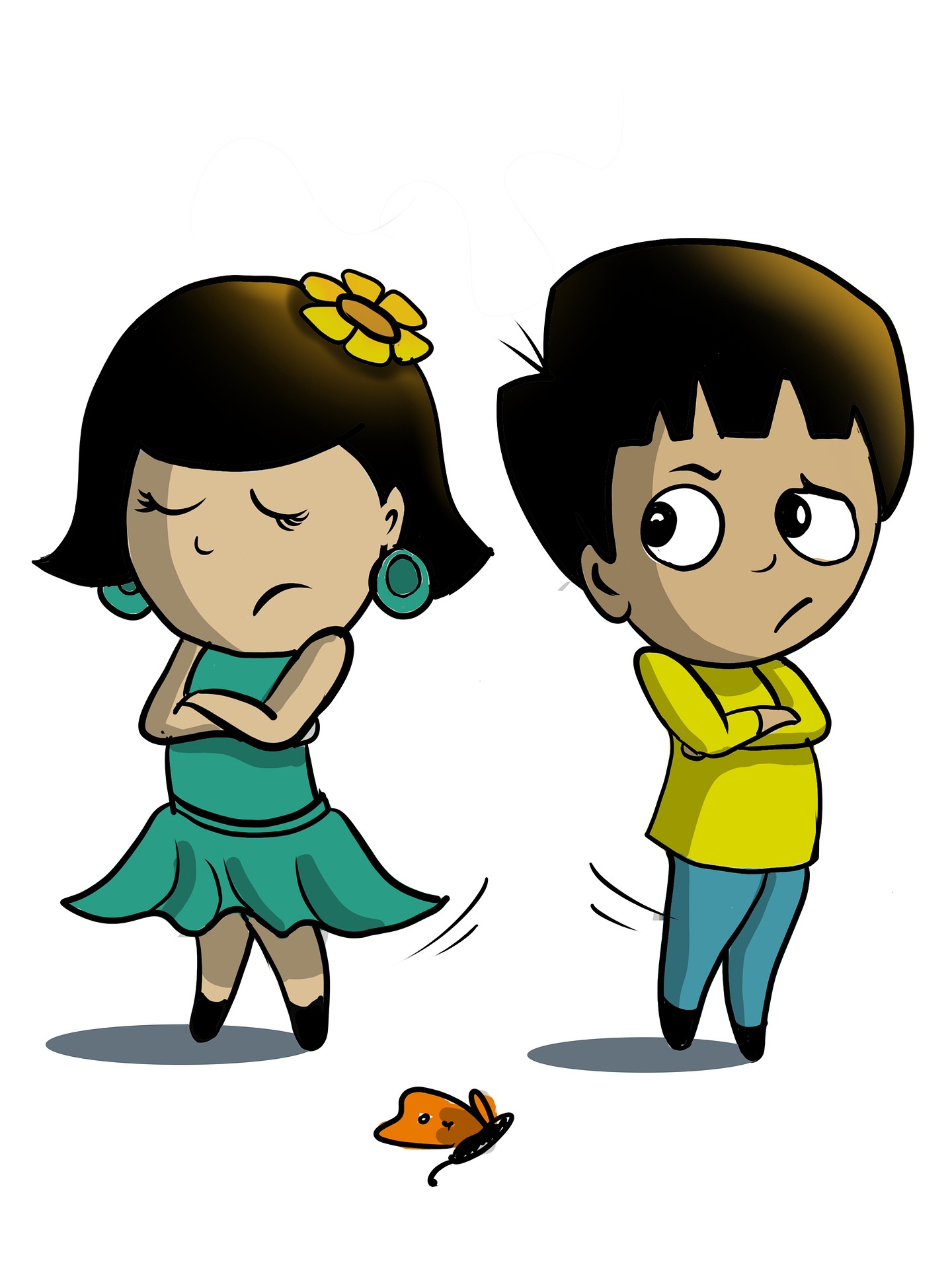 Illustration d'une femme et d'un homme se tournant le dos et faisant tous les deux la tête.