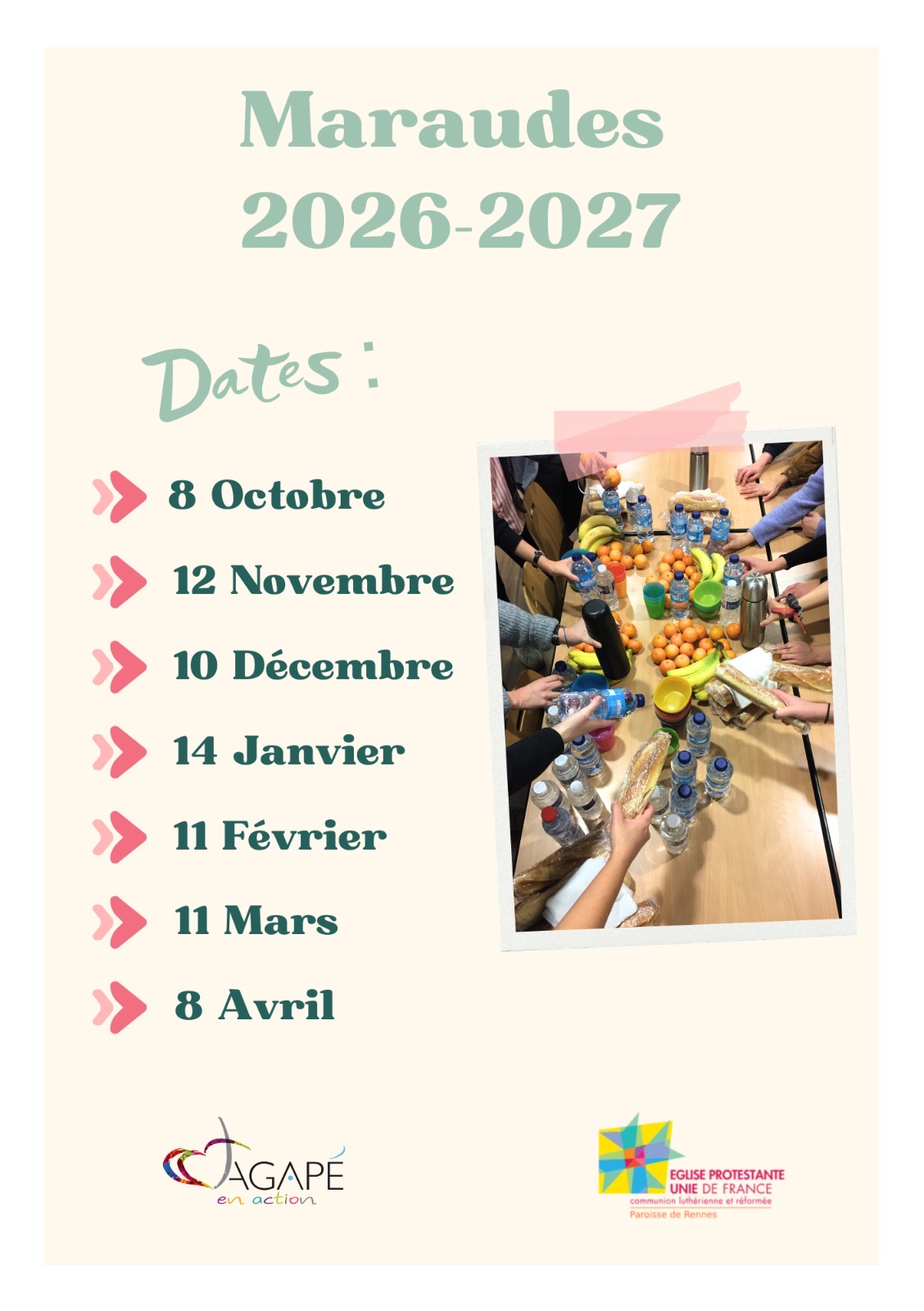Affiches avec les dates des maraudes 2026/2027