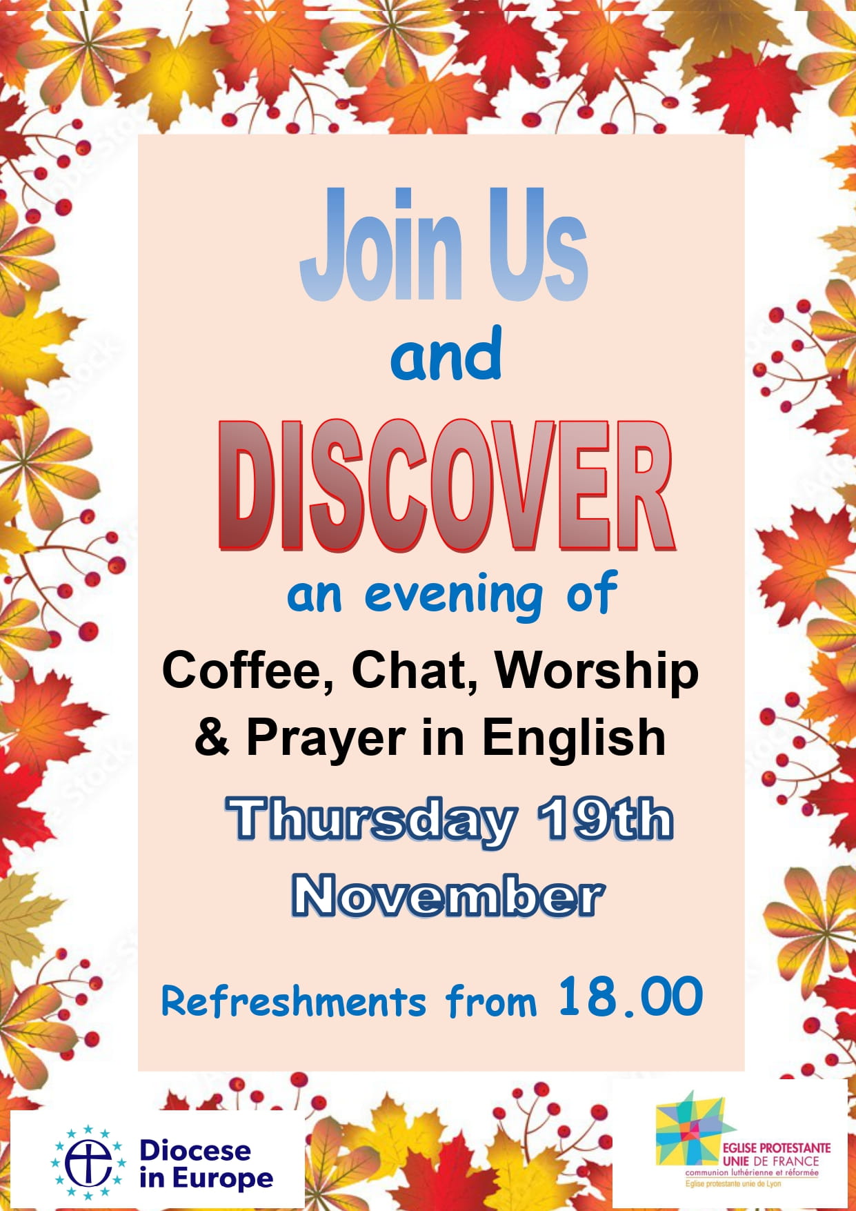 Join us and discover an evening of coffee, chat worship and prayer in English