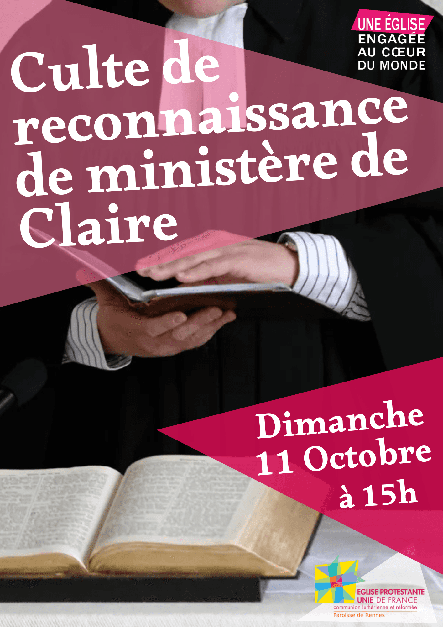 Affiche culte de reconnaissance de ministère de Claire